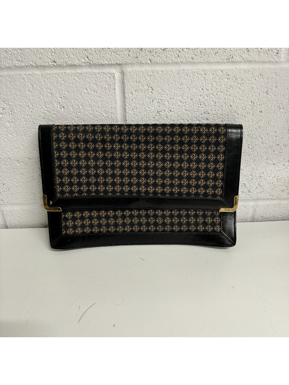 Parfums Rochas Paris Unisex Leather Clutch Purse Logo All over Fabric Pattern